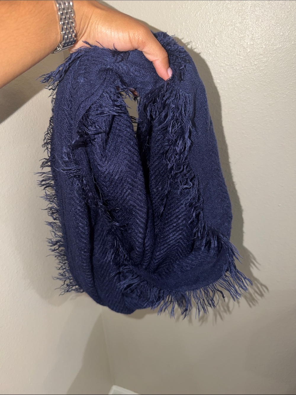 Navy Fringed Infinity Scarf - Women's Accessory